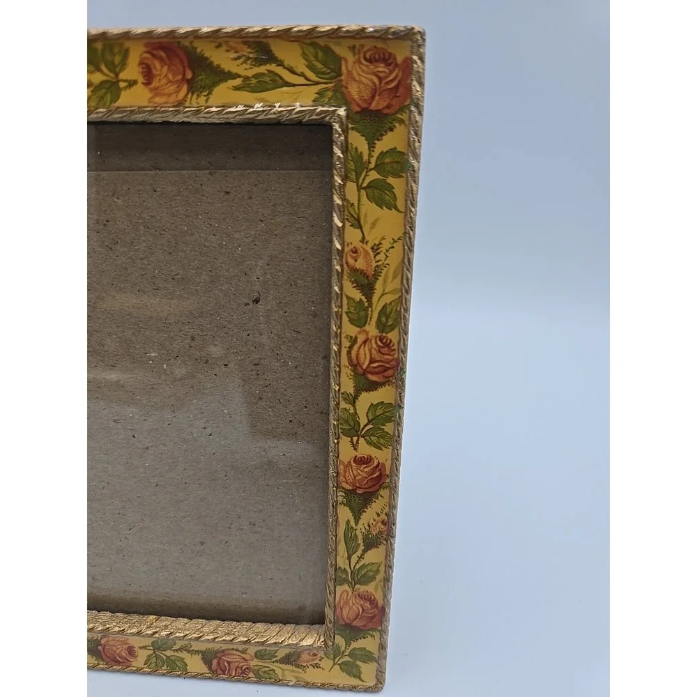 Vintage Bucklers Inc Floral Butterscotch Enamel Picture Frame 4